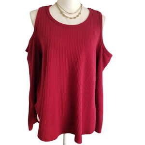 Lavender Field Cold Shoulder Waffle Knit Long Sleeve Top